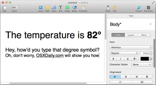 make the symbol for degrees on a mac keyboard